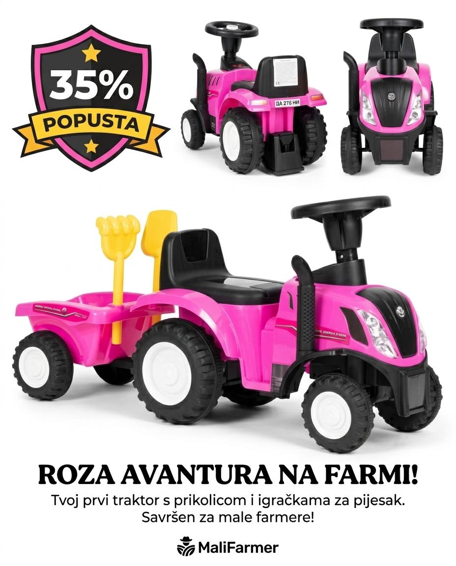 TRAKTOR SA PRIKOLICOM PINK ECOTOYS TRAKTOR SA PRIKOLICOM PINK ECOTOYS
